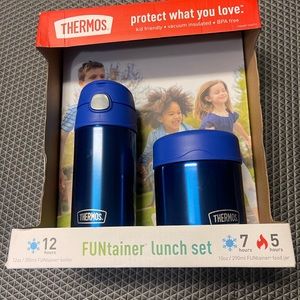 Thermos FUNtainer Kids Blue Stainless Steel Lunch Set 12oz Bottle 10oz Food Jar